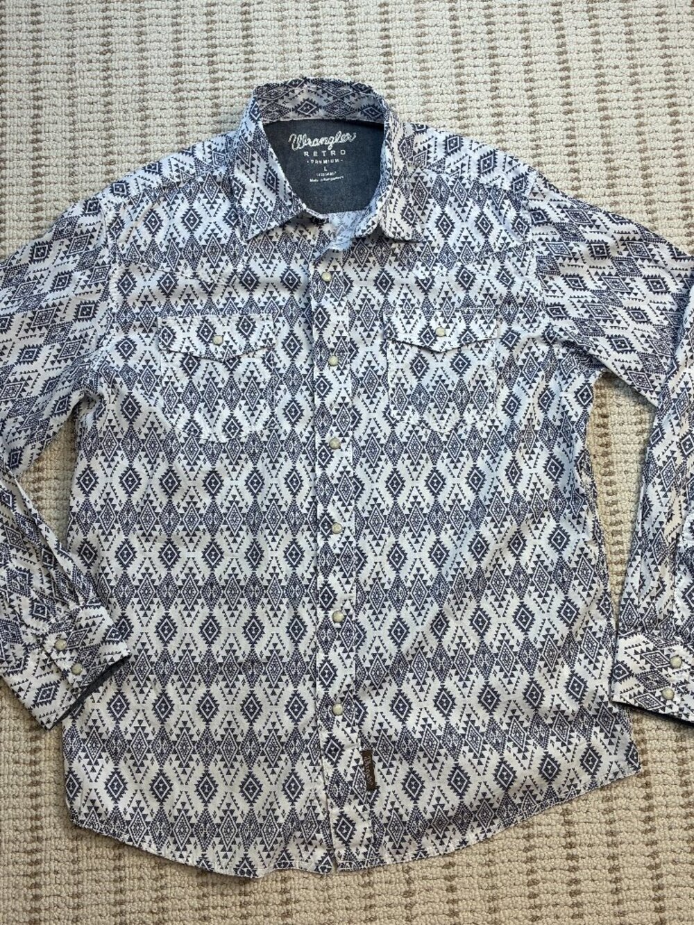 Wrangler Retro Premium Shirt Large Aztec Southwestern Pearl Snap Rodeo White